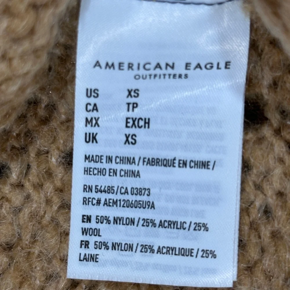 American Eagle Women’s Hooded Sweater Tan XS Soft Wool‎ Blend Jegging Fit